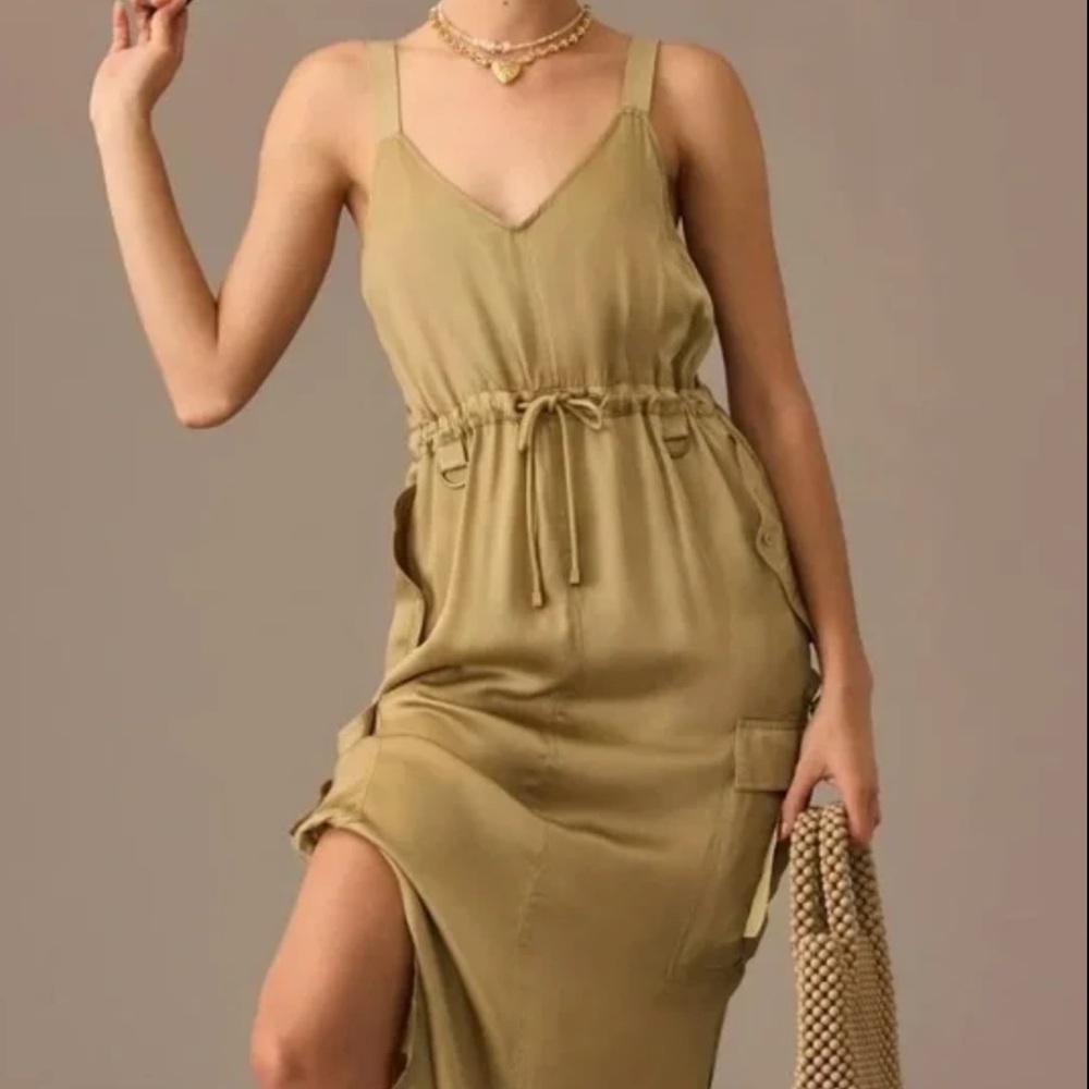 Anthropologie Love The Label Utility Dress Size XS Women Preppy Pockets In Moss